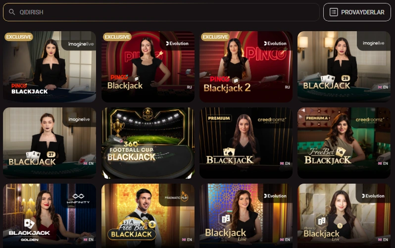 Pinco uz blackjack — live kazino va stol o‘yinlari